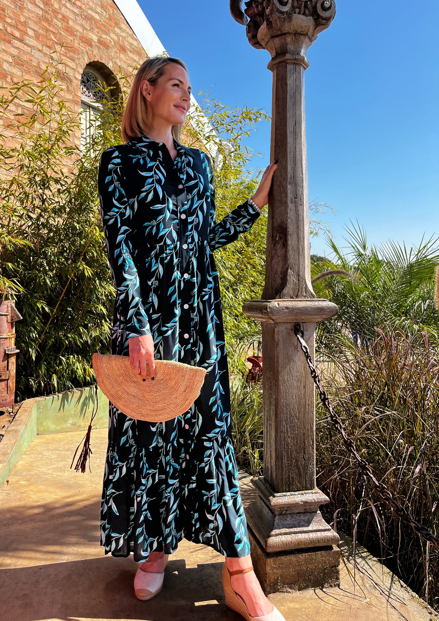Maddison Maxi - Cool Breeze: Button - up collared Tiered Maxi Dress