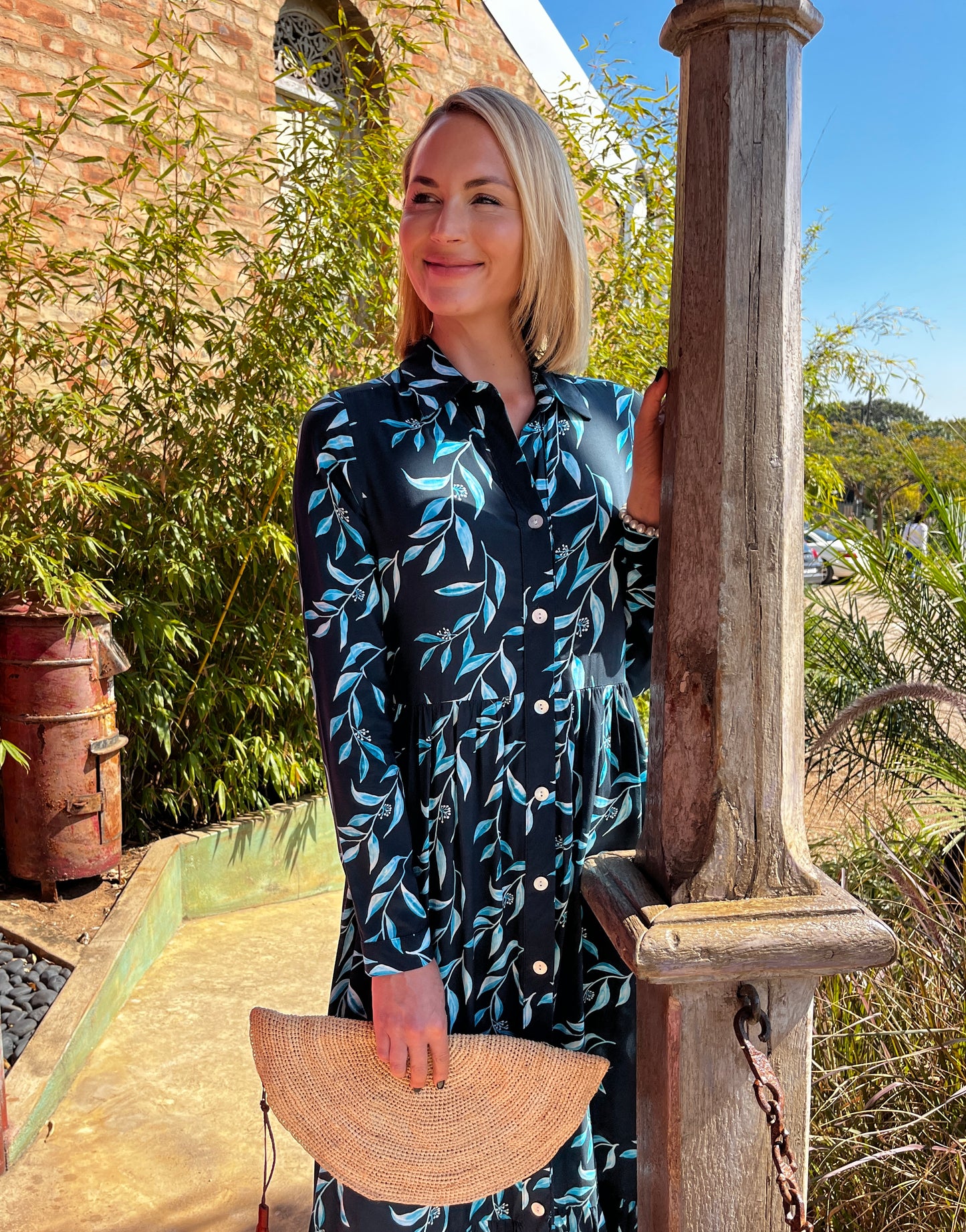 Maddison Maxi - Cool Breeze: Button - up collared Tiered Maxi Dress