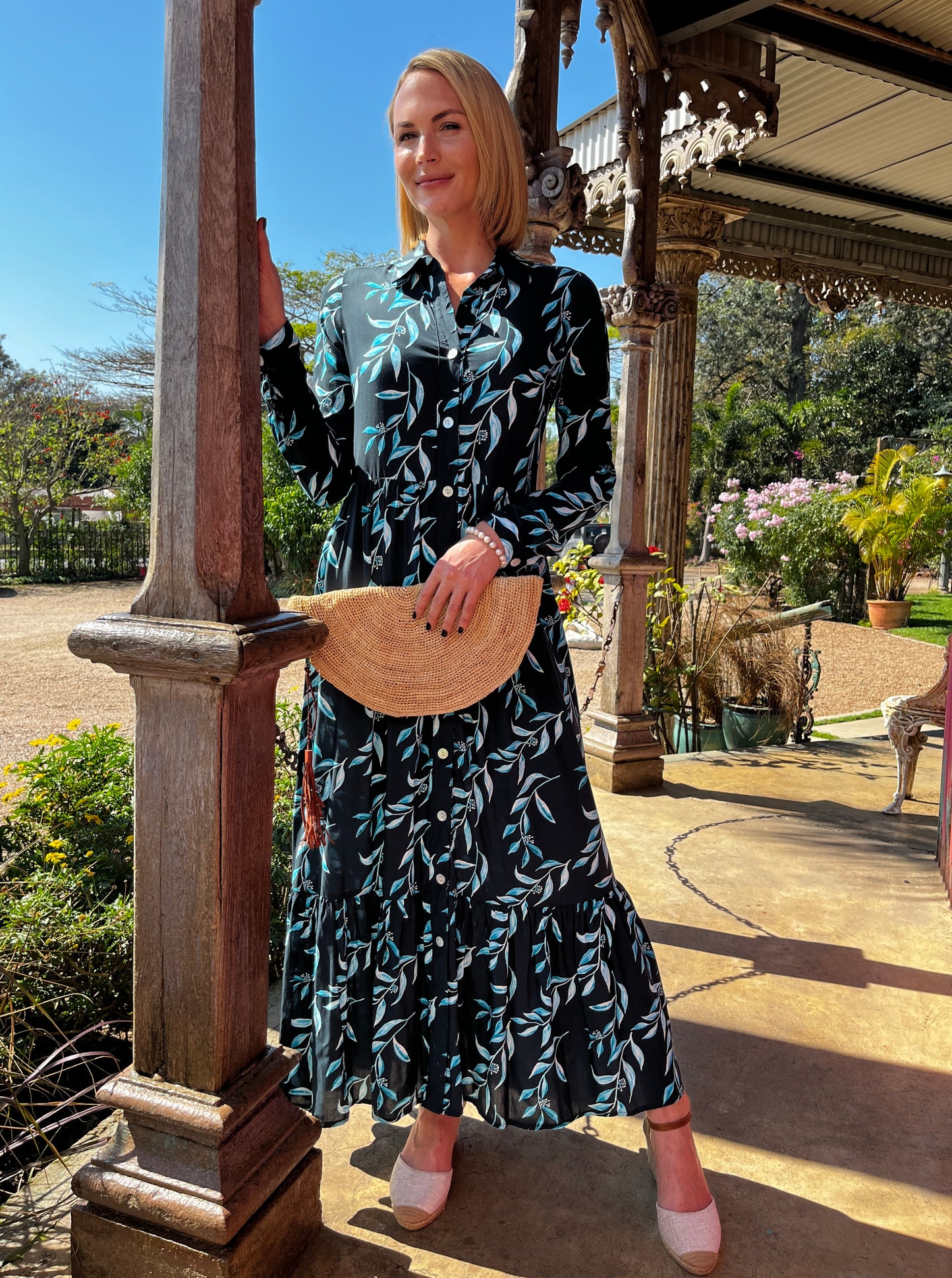 Maddison Maxi - Cool Breeze: Button - up collared Tiered Maxi Dress