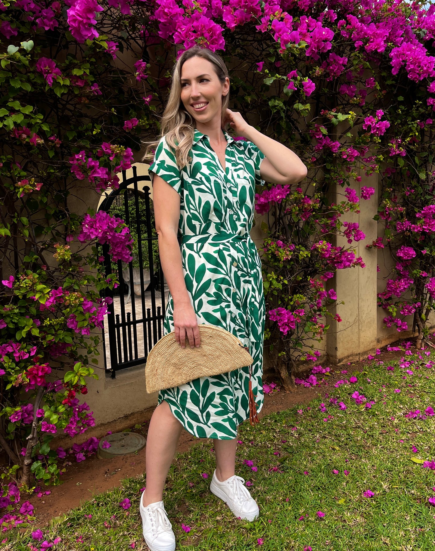 Venice - Foliage Green: Mandarin Collar Shirt Dress With Belt