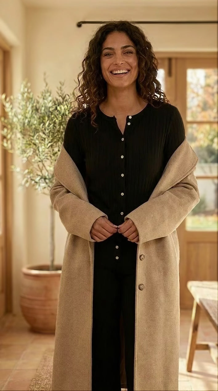 Kylie Set - Black: Long sleeve top & flared pants in stretch knit