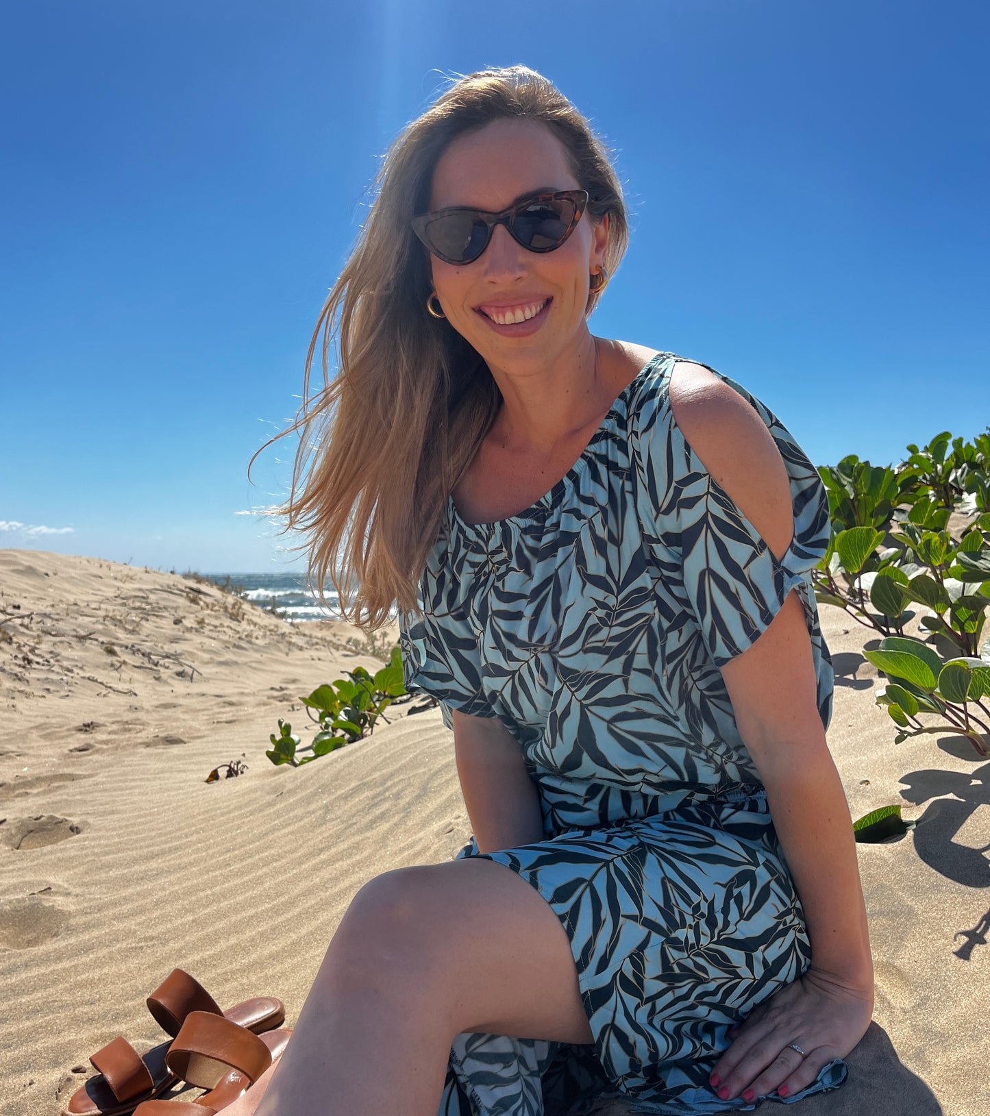 Boho Midi Dress - Coconut Palm: Sheered elasticated waistband midi dress