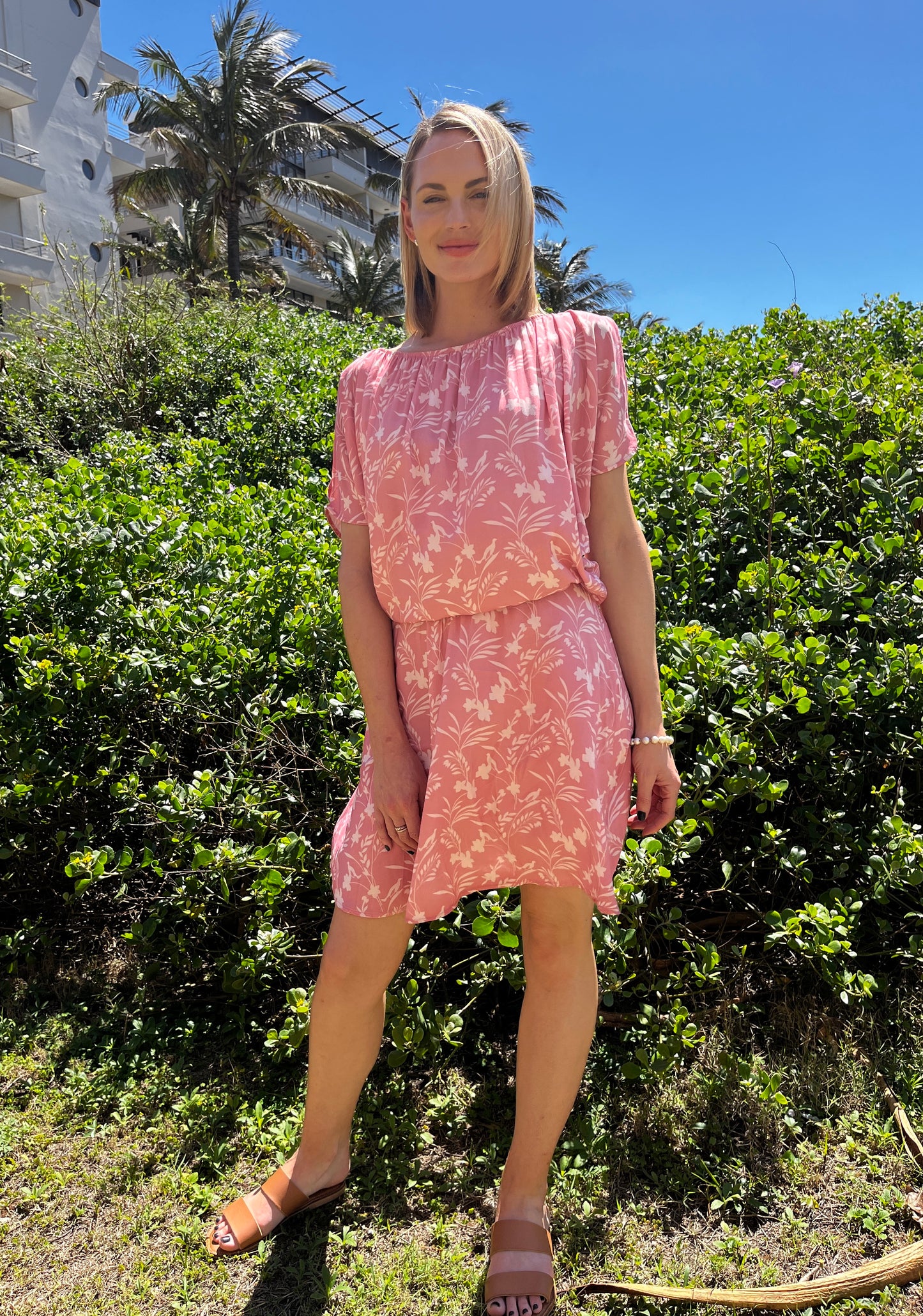 Boho Midi Dress - Floral Bird: Sheered elasticated waistband midi dress