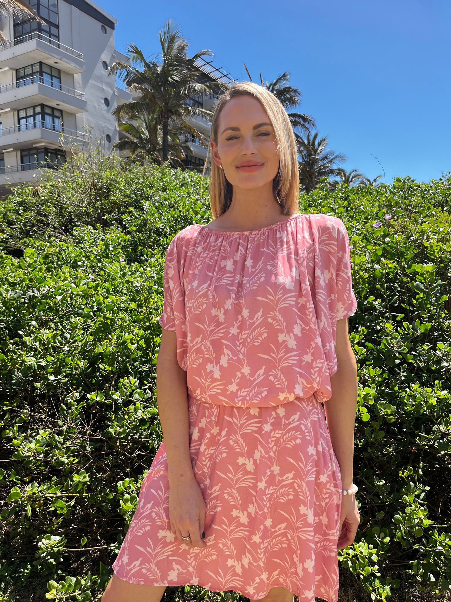 Boho Midi Dress - Floral Bird: Sheered elasticated waistband midi dress