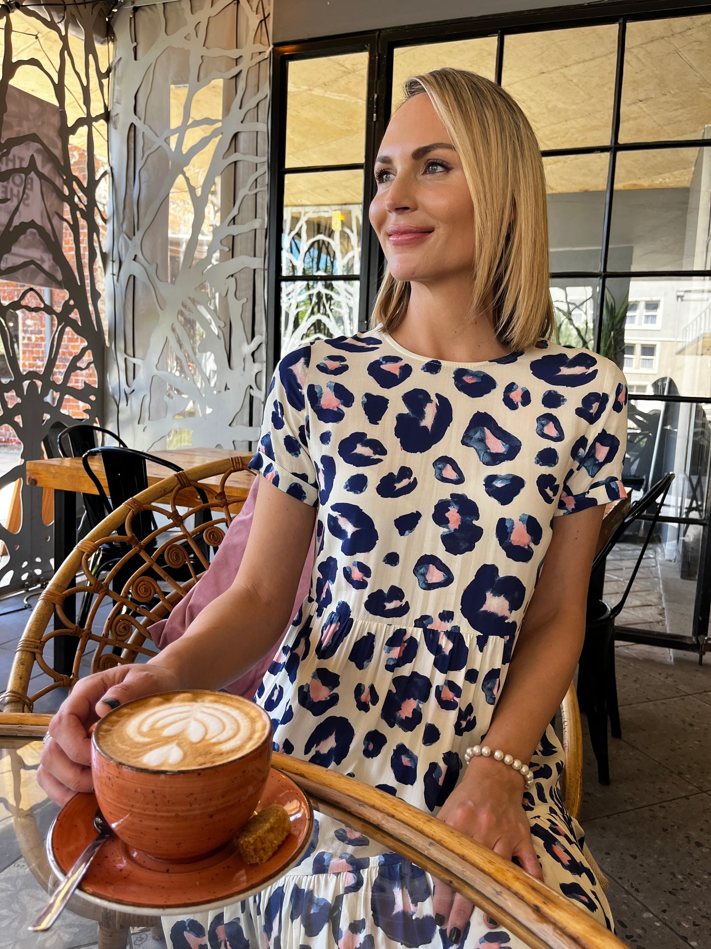 Hailey - Oversized Leopard: Classic Short Sleeve Tiered Midi Dress