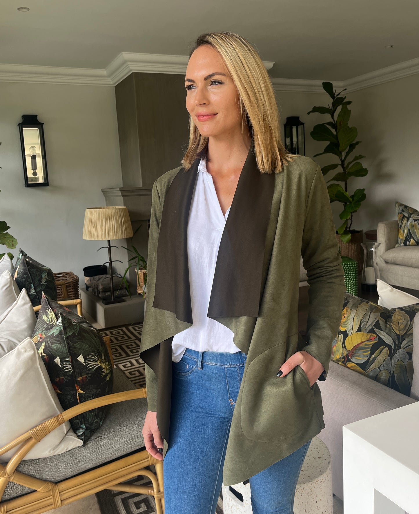 Zoe - Fatigue Suede: Waterfall Jacket