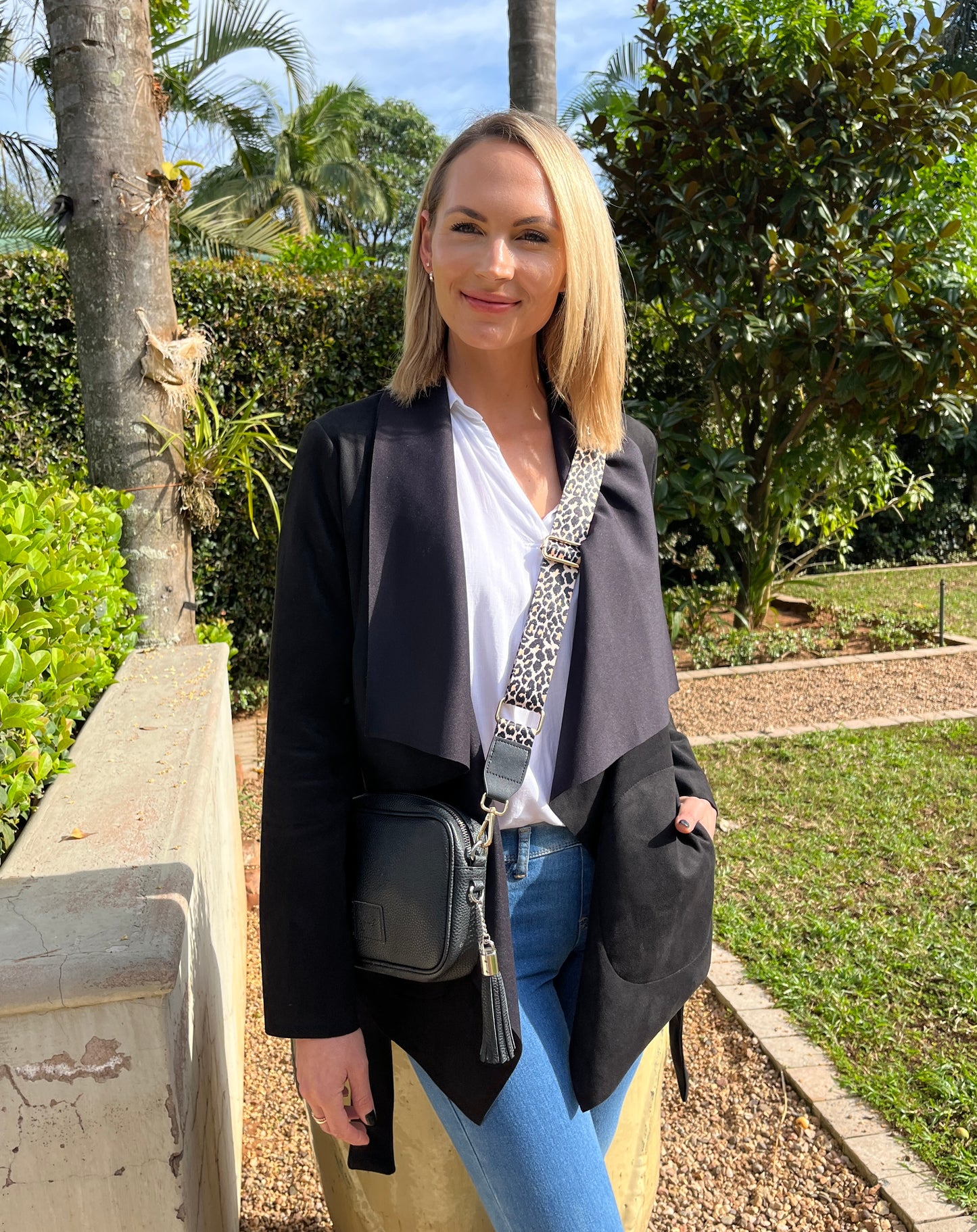 Zoe - Black Suede: Waterfall Jacket