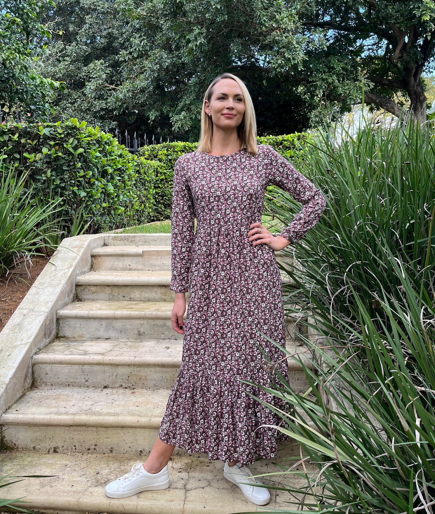 Willow - Festival: Long Sleeve Round Neck Classic Maxi Tiered Dress