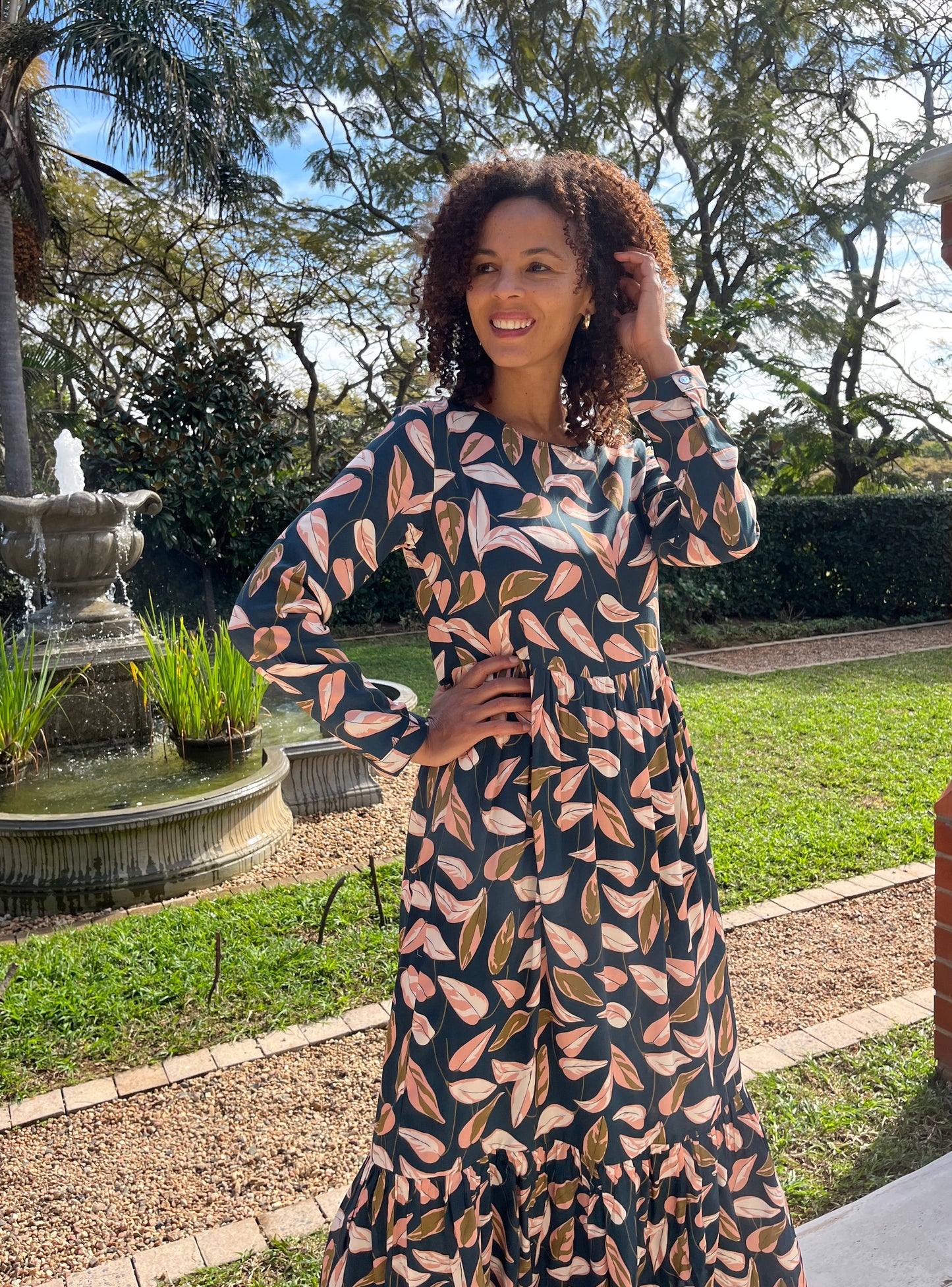 Willow - Forget Me Not: Long Sleeve Round Neck Classic Maxi Tiered Dress