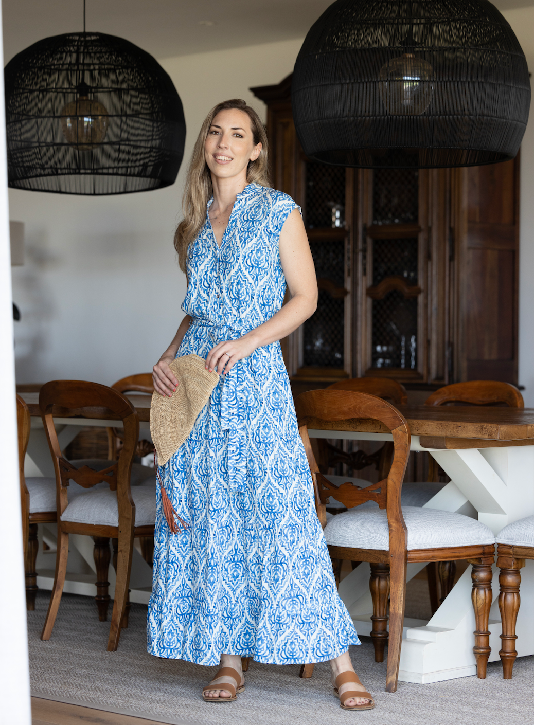 Coco - Vintage Damaske: Button-up classic tiered Maxi dress with detachable belt