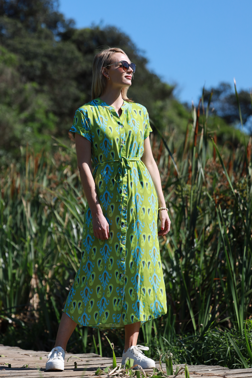Iris - Sunset: Classic Button Up Maxi Shirt Dress