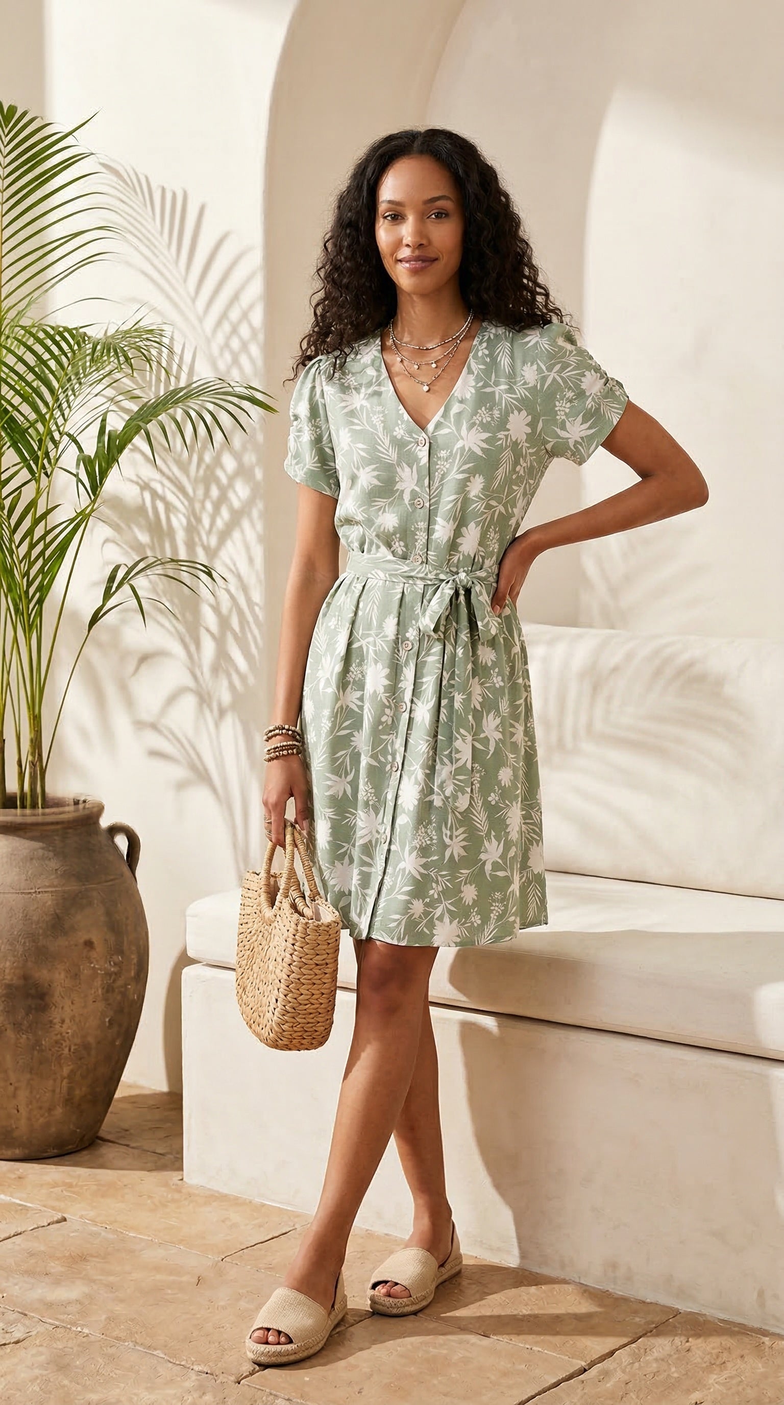 Gemma - Floral Ruffle: V-neck button up mini dress