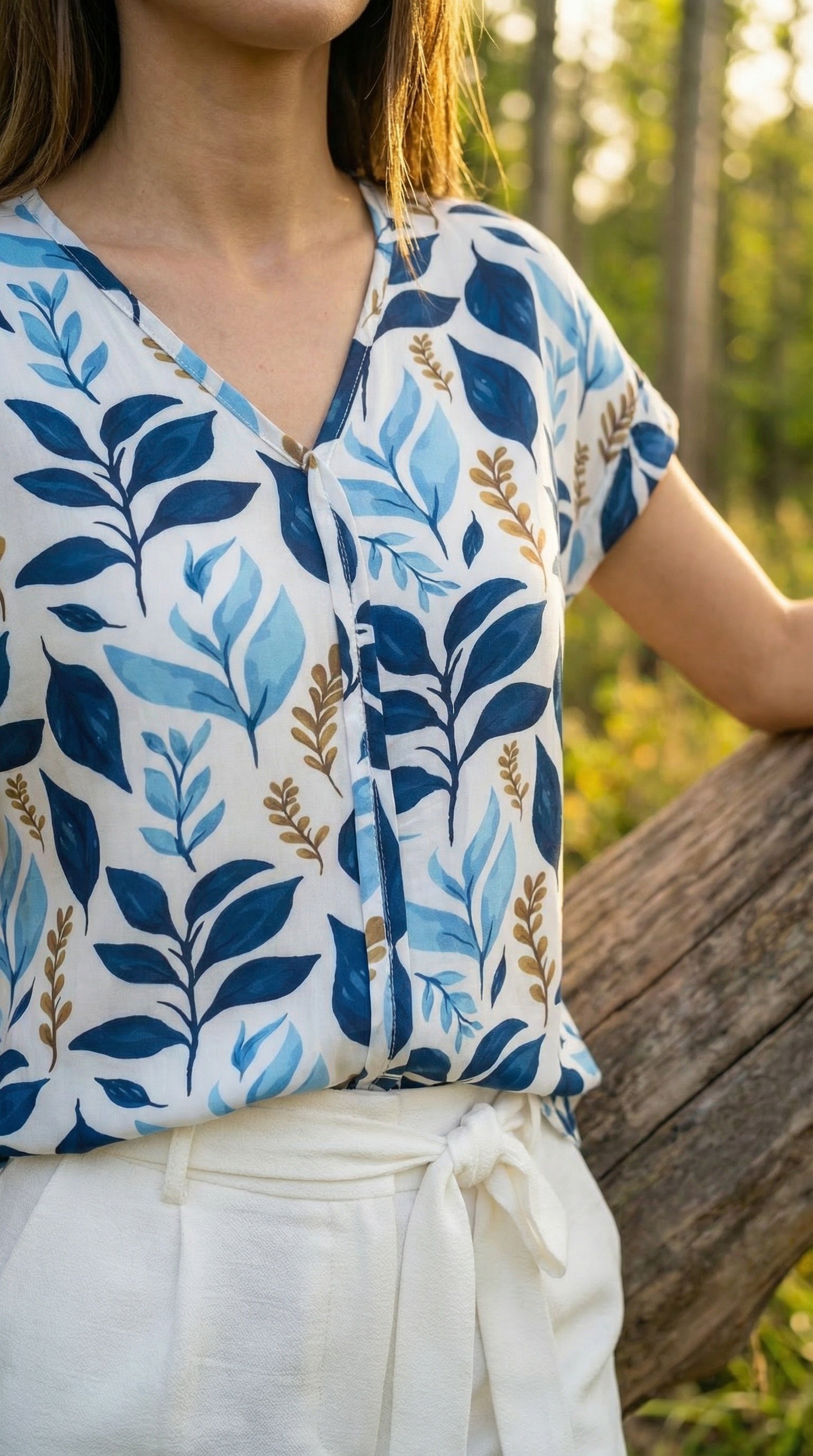 Faye - Whisper Wild: V-neck top with binding detail