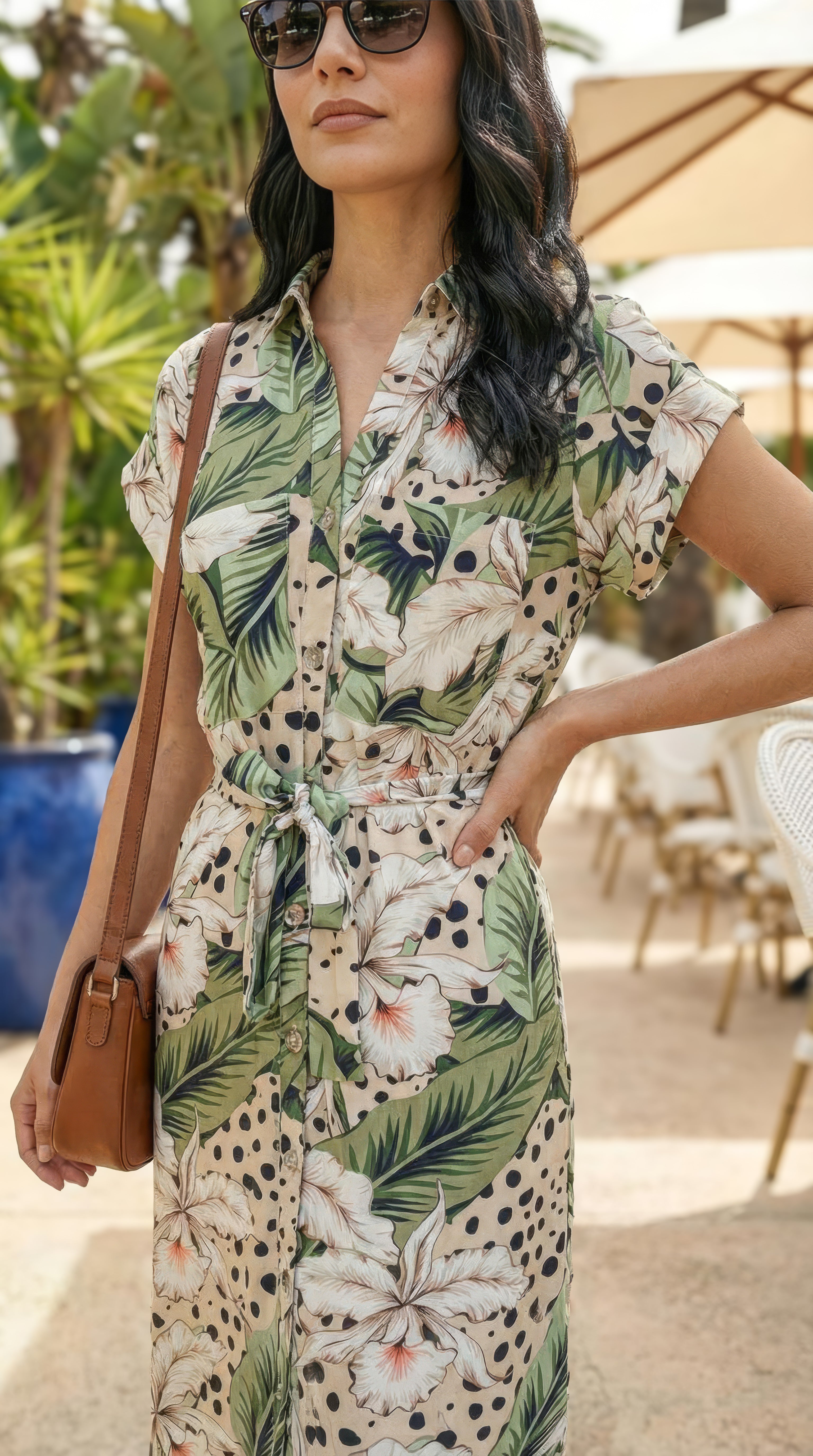 Venice - Safari Shores: Classic Midi Collared Shirt dress with a belt