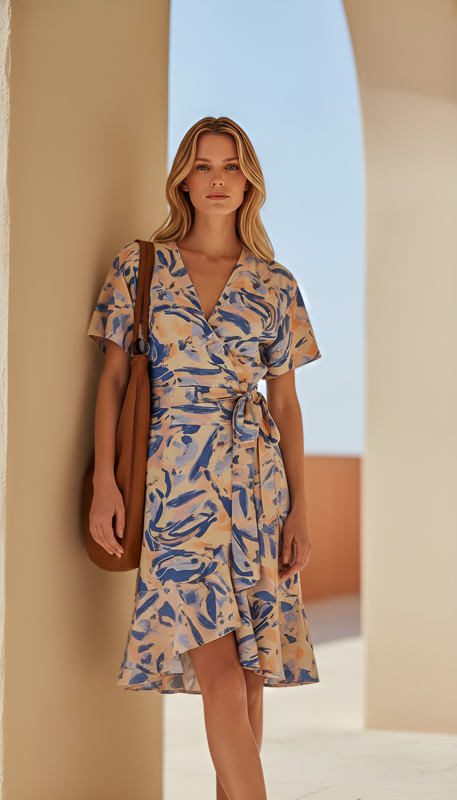 Sabrina - Ink Bloom: Short wrap dress with frill