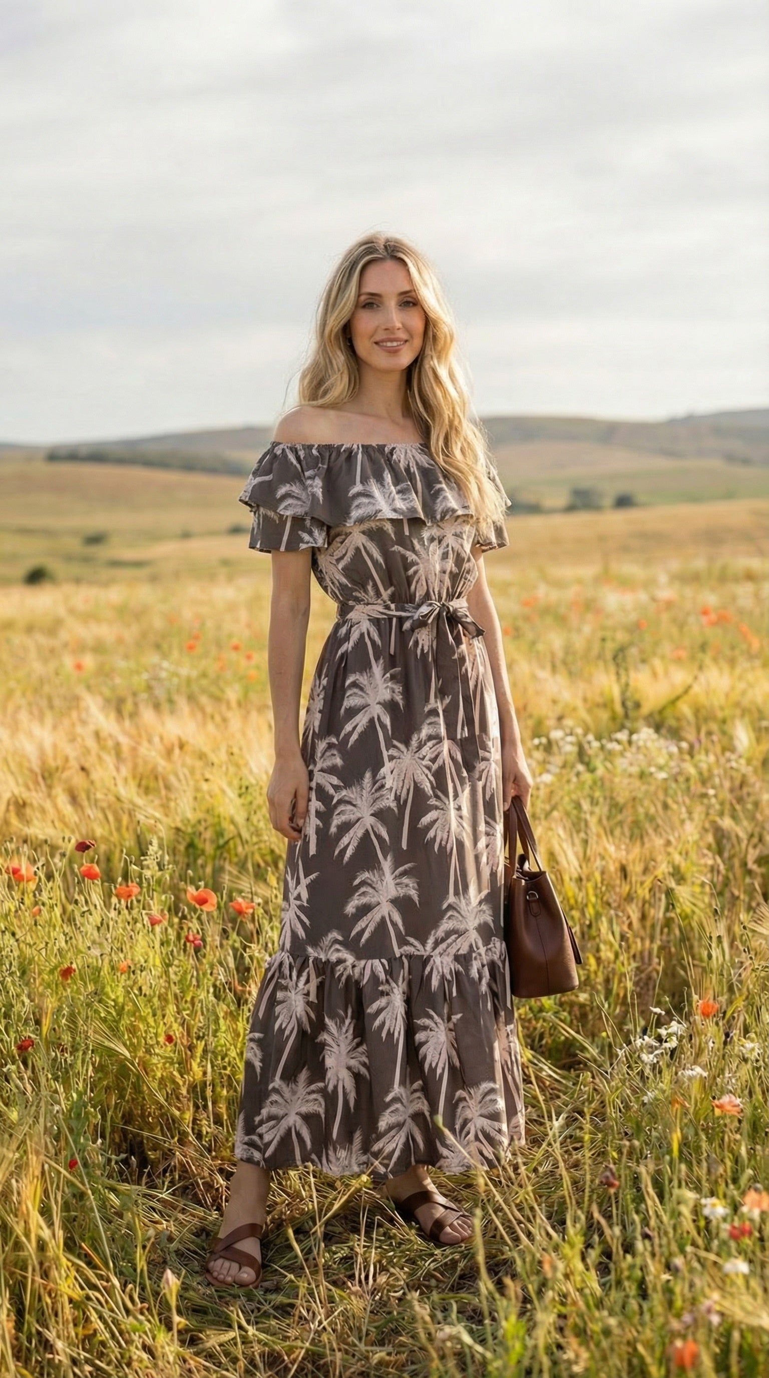 Anouk - Palm Glow: Off the shoulder maxi dress