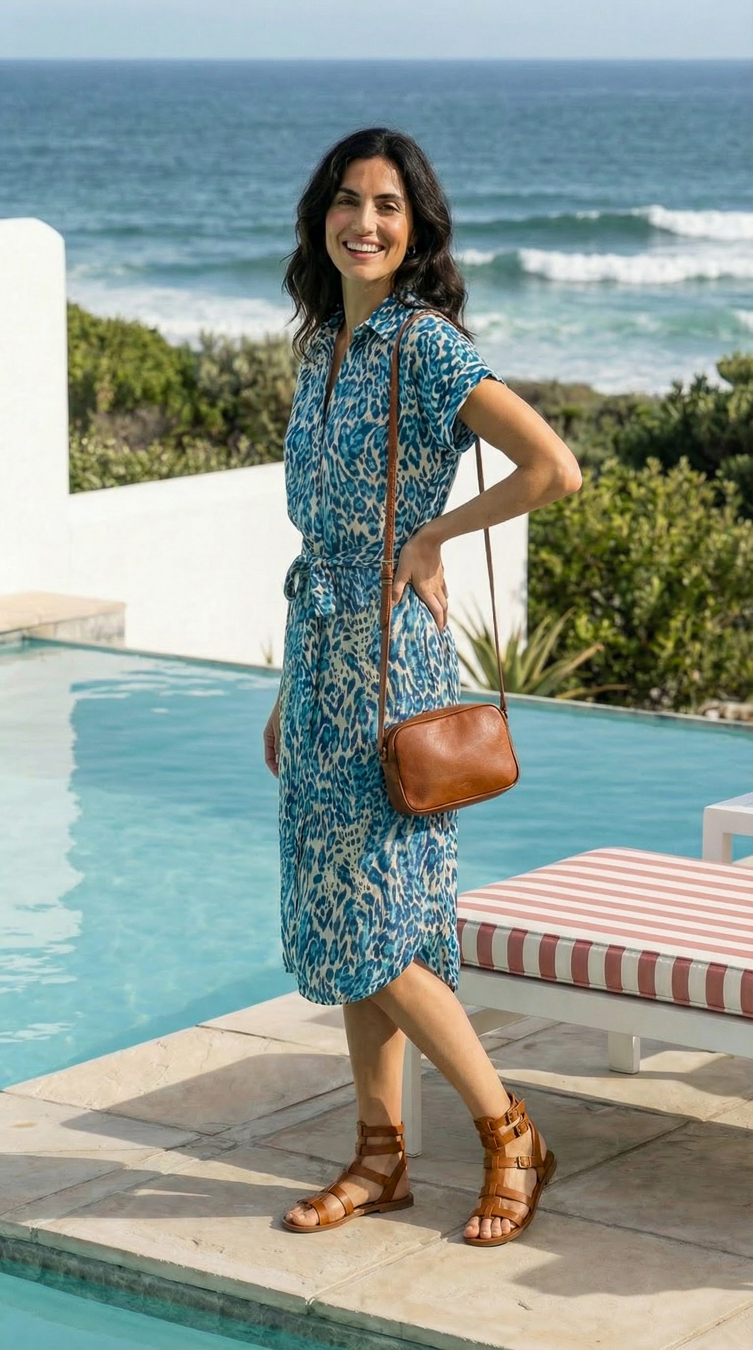 Venice - Thunder Jungle: Classic Midi Collared Shirt dress with a belt