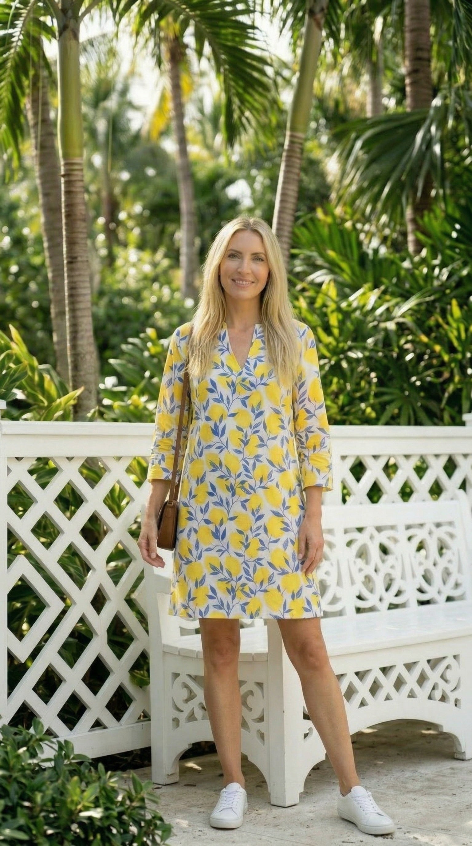 Kerry - Lemon Vineyard: Classic midi shift dress with 3/4 sleeves
