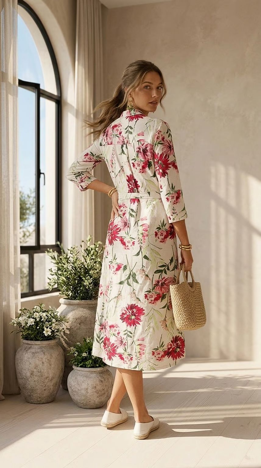 Beauty - Tidal Blush: Classic Shirt dress with 3/4 sleeves