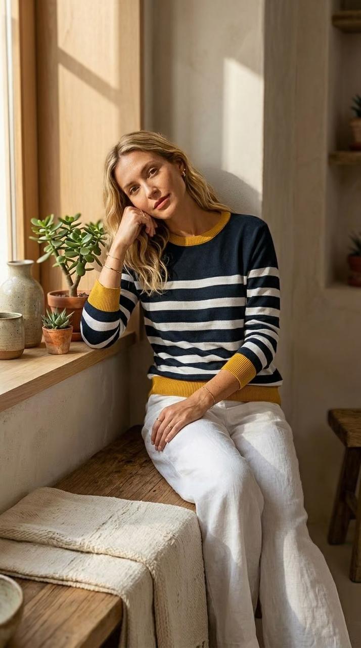 Izzy - Navy stripe: Cotton knitwear