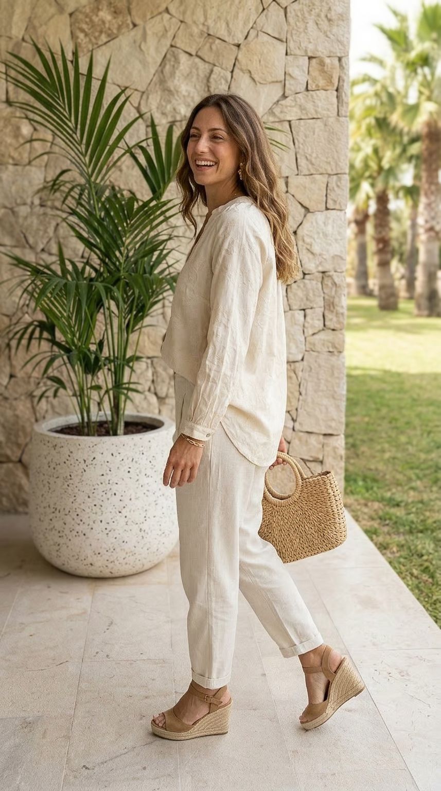 Alice - Linen Burn out: Button-up mandarin collar shirt