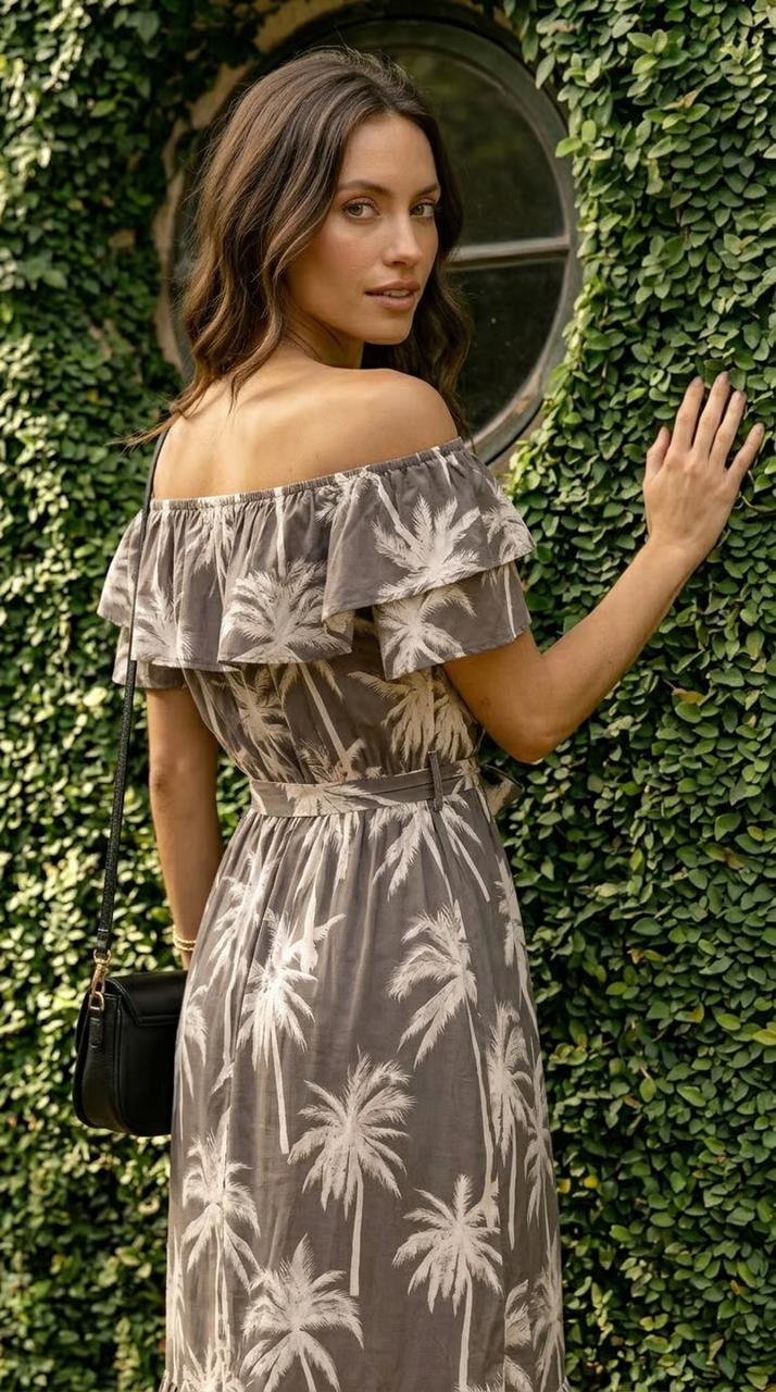 Anouk - Palm Glow: Off the shoulder maxi dress