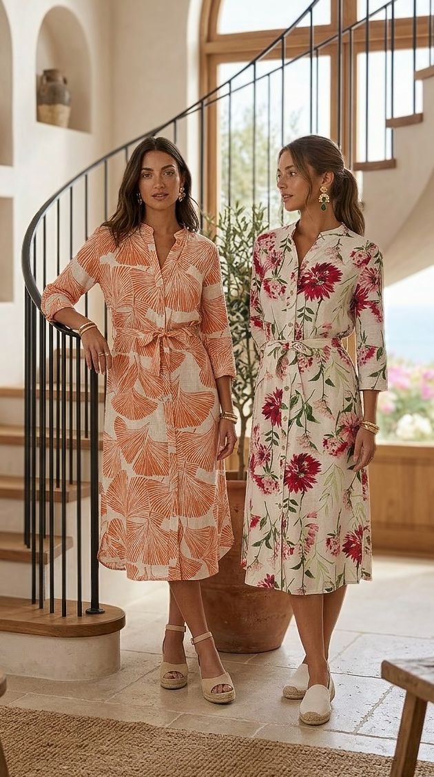 Beauty - Ivory Garden: Classic Shirt dress with 3/4 sleeves