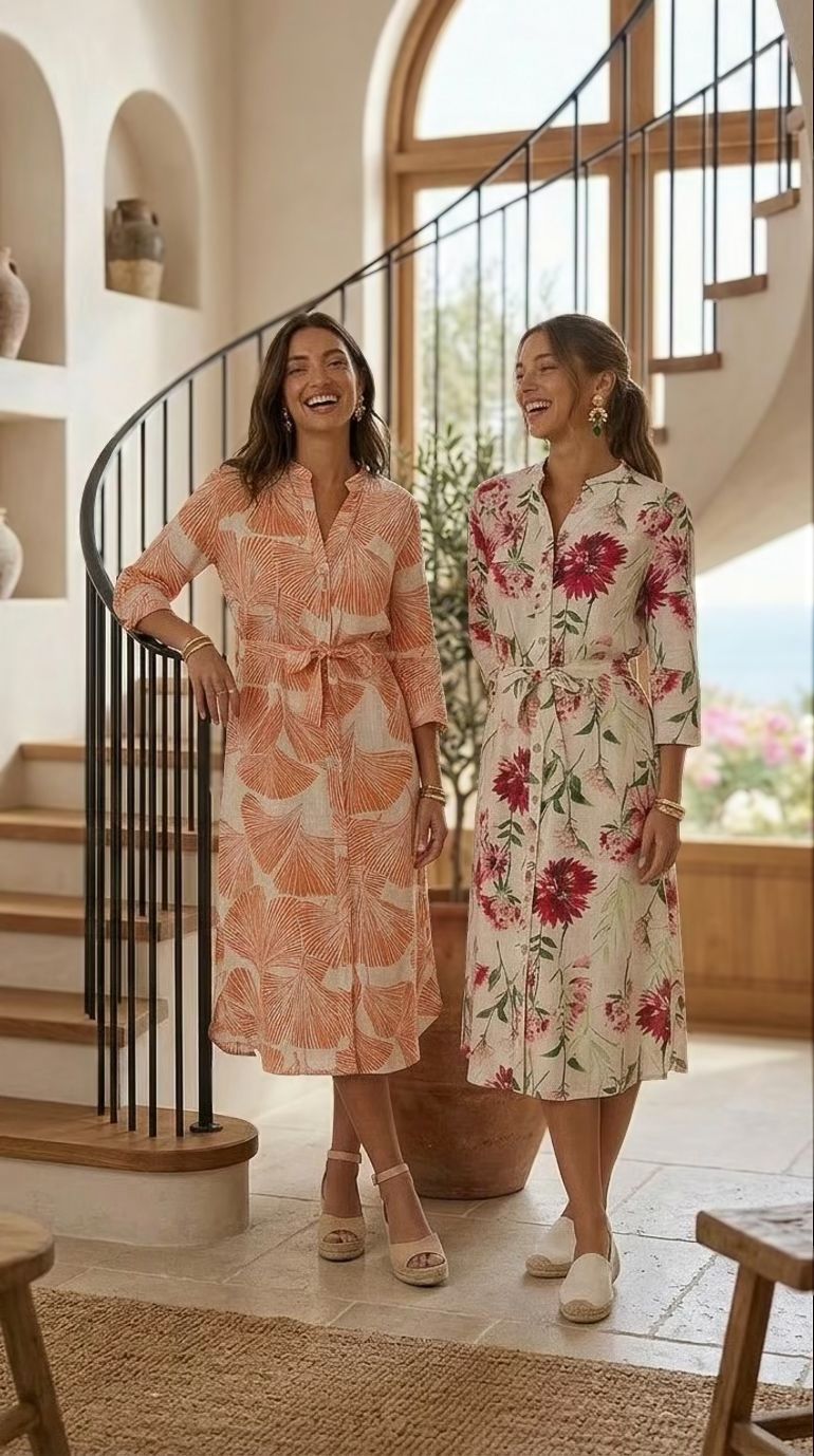 Beauty - Tidal Blush: Classic Shirt dress with 3/4 sleeves