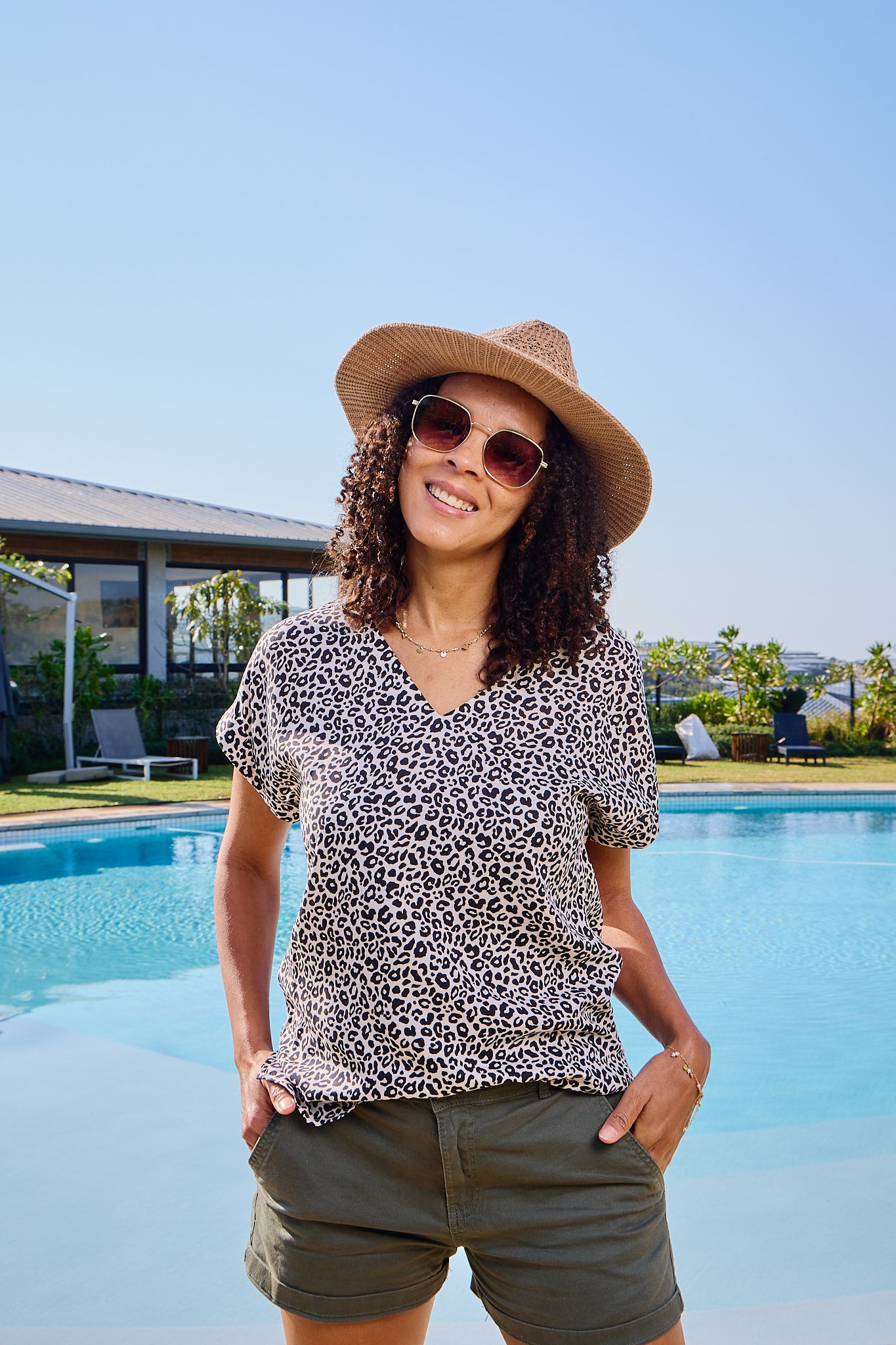 Sadie - Dusk Leopard: Basic V-neck top