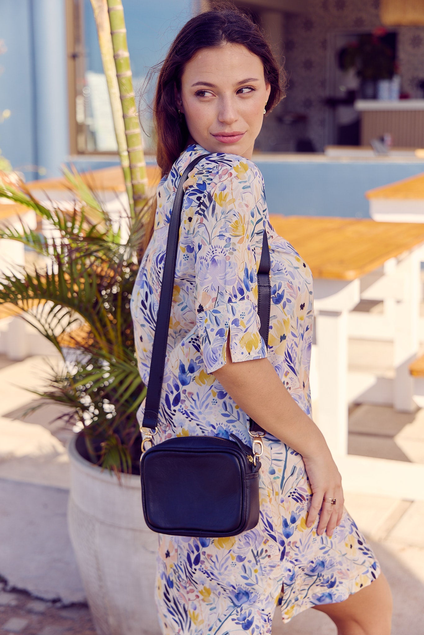 Kerry - Floral Gem: Classic midi shift dress with 3/4 sleeves
