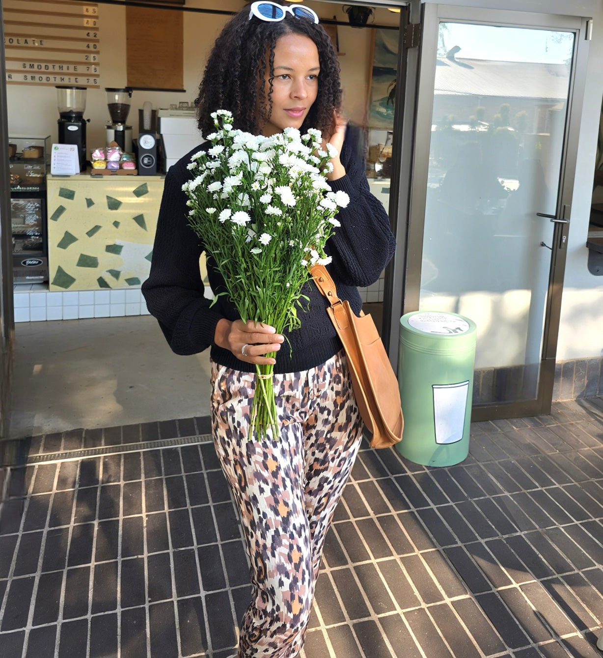 Gia - Waterfall Leopard: Straight leg pants with elasticated waistband