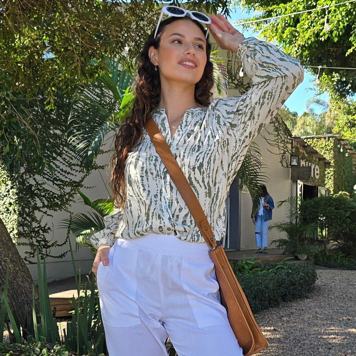 Alice - Vibrant Valley: Button-up mandarin collar shirt