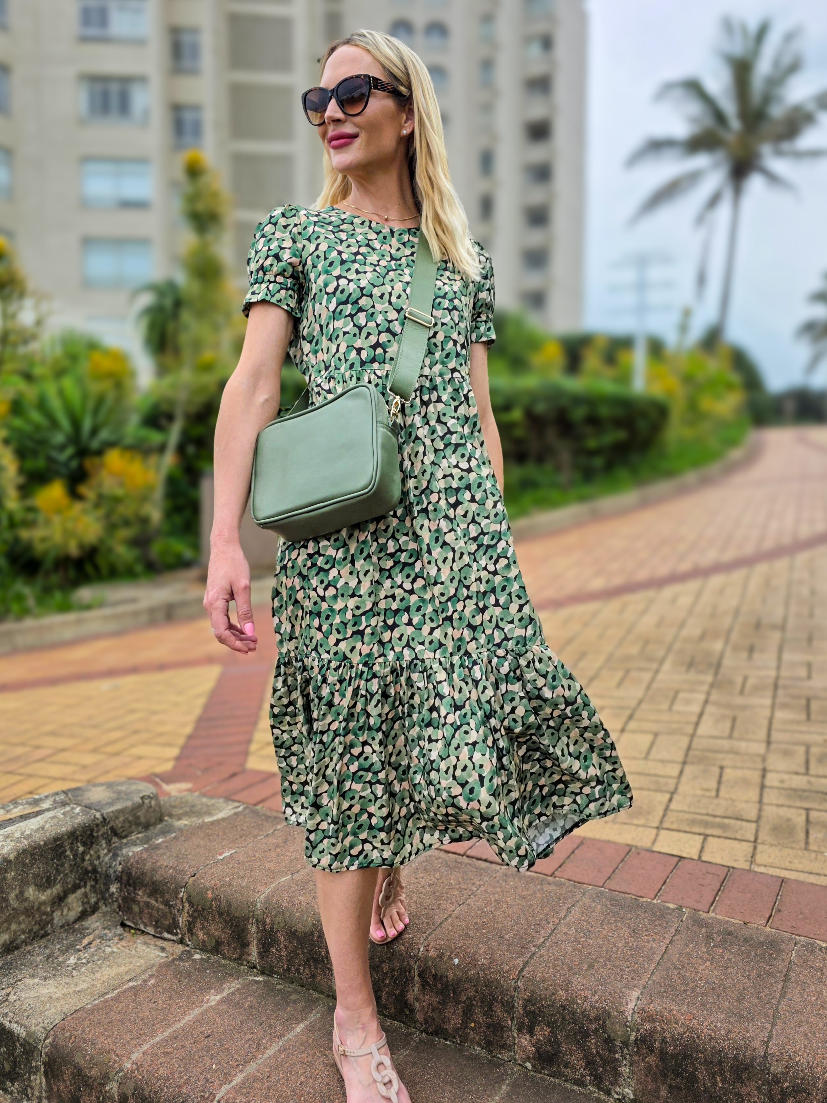 Florence - Leopard Meadow: Midi tiered dress