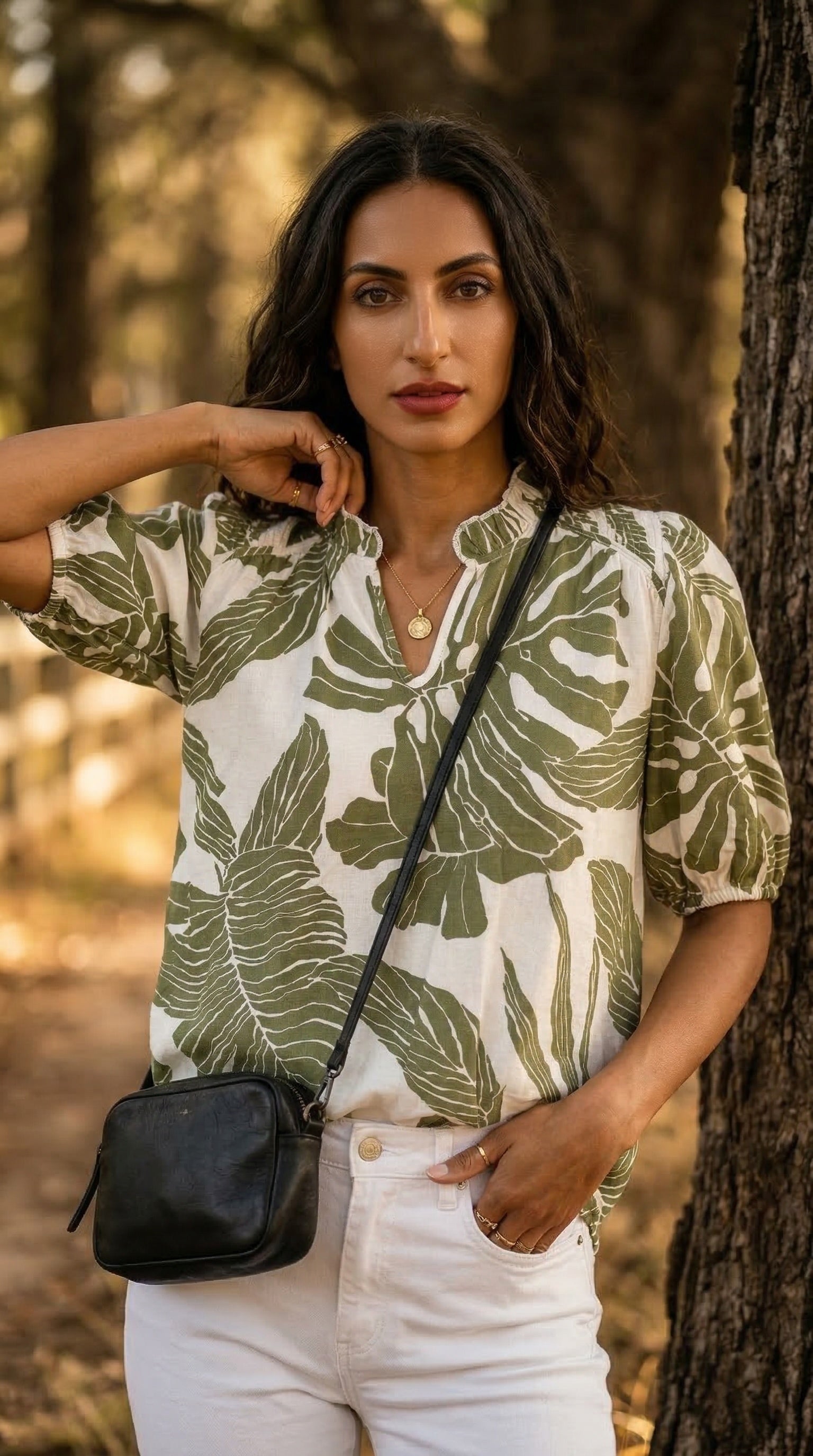 Spritz - Sunwashed Palm: Frill detail blouse