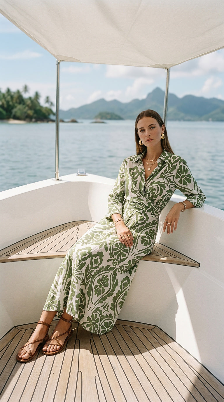 Jolie - Luna Petal Green: Built-in tie belt dress