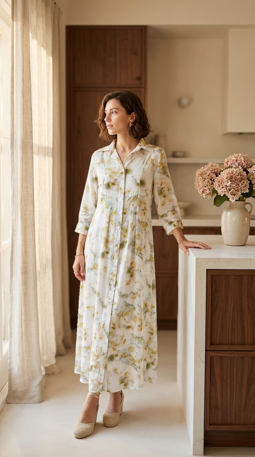 Brittany - Wild Romance: Classic Maxi Shirt dress with Empire waist