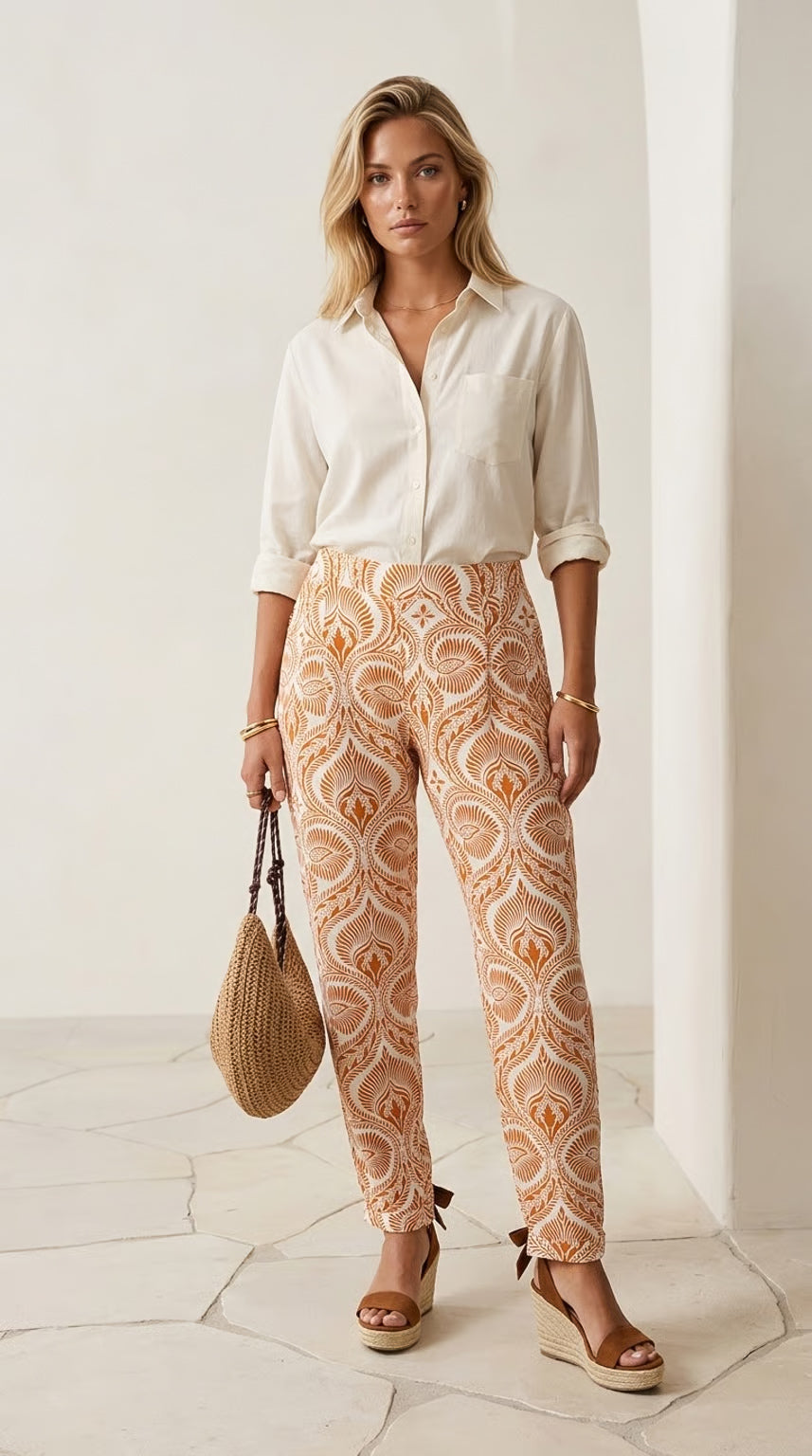 Helena - Peach Whim: Slim leg pants