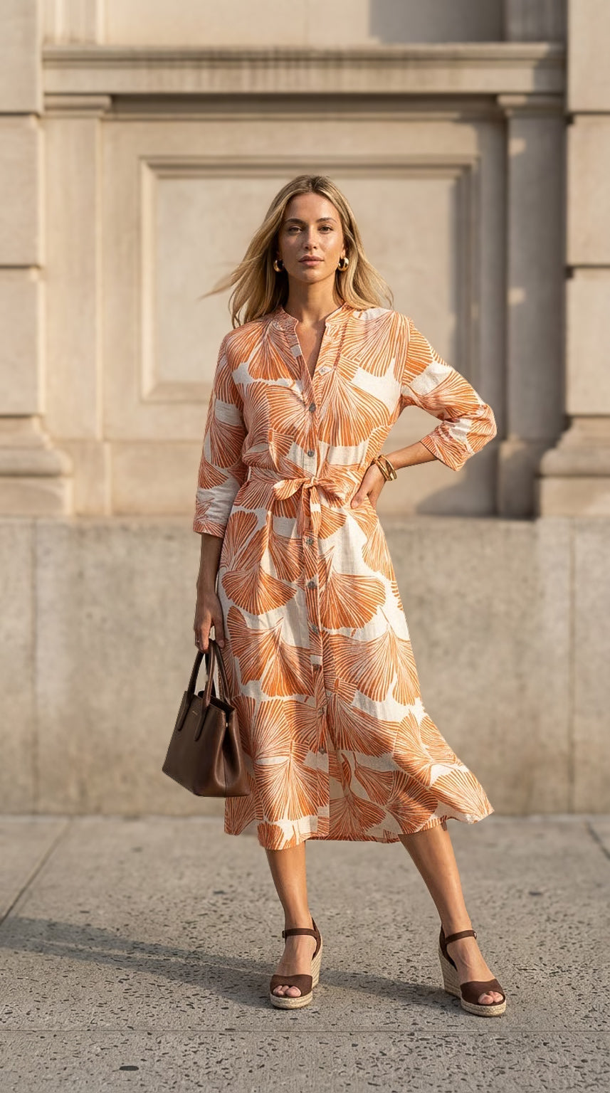 Beauty - Ivory Garden: Classic Shirt dress with 3/4 sleeves