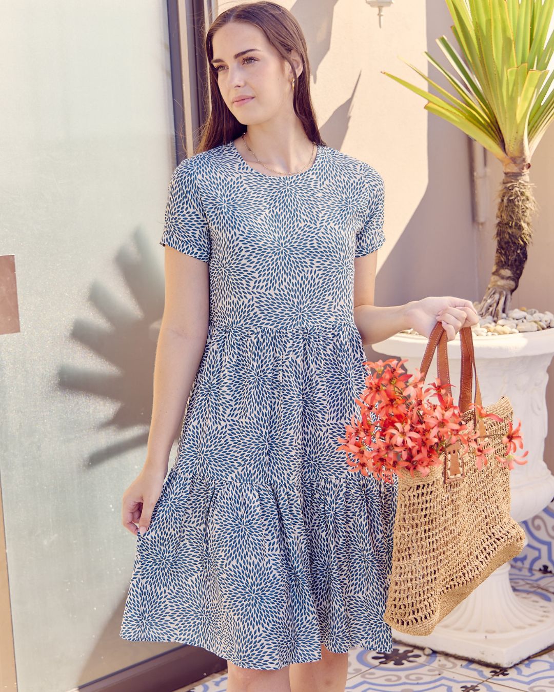 Hailey - Scented Tulip: Classic Short Sleeve Tiered Midi Dress