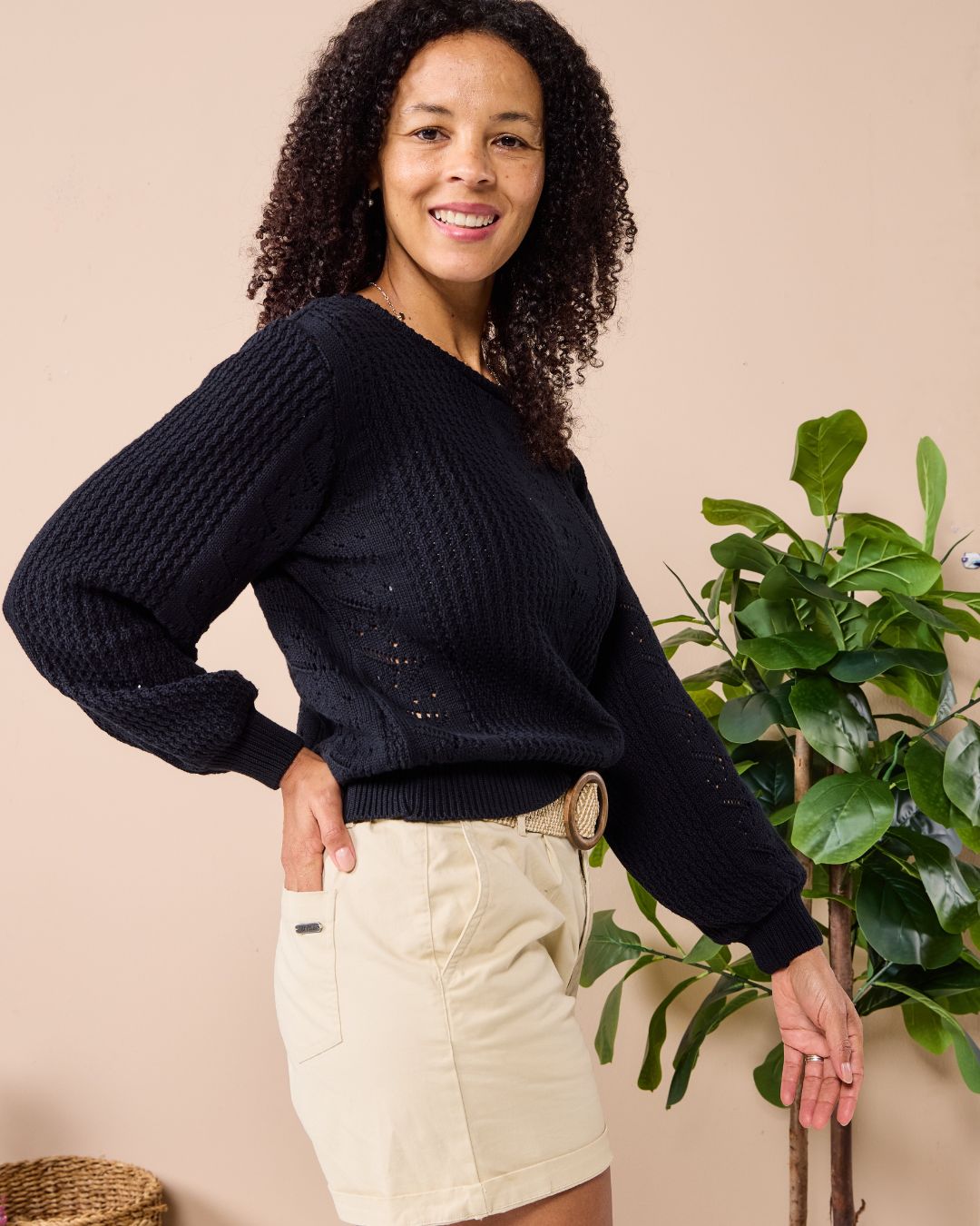 Lacey - Black: Textured Knitwear