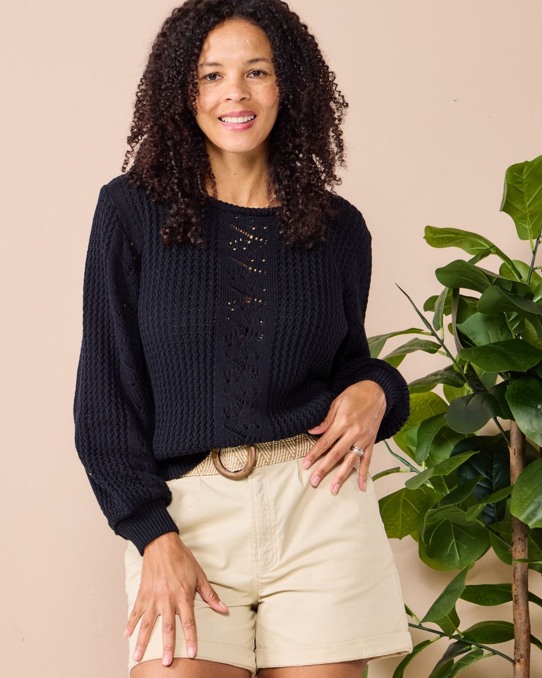Lacey - Black: Textured Knitwear