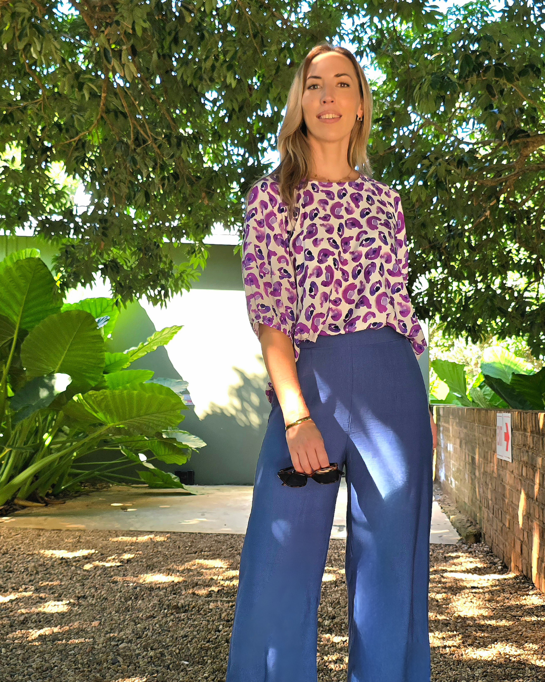 Lavender - Pacific Blue: Wide leg pants