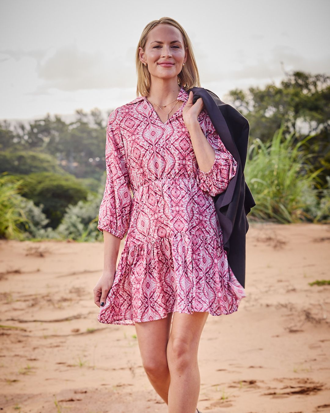 Tash - Pink Horizon: Tiered mini dress