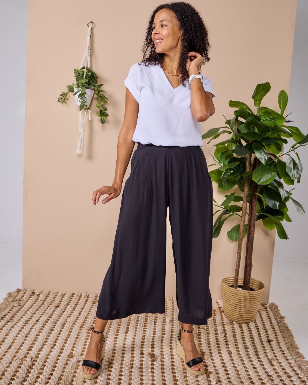 Harper - Black: Culotte Pants with pockets