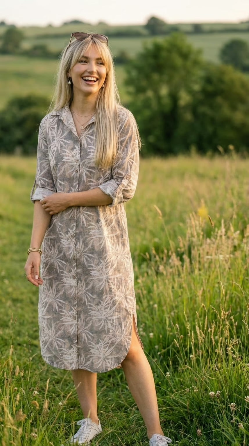 Ibiza - Palm Earth: Midi Shirt dress with panel detail