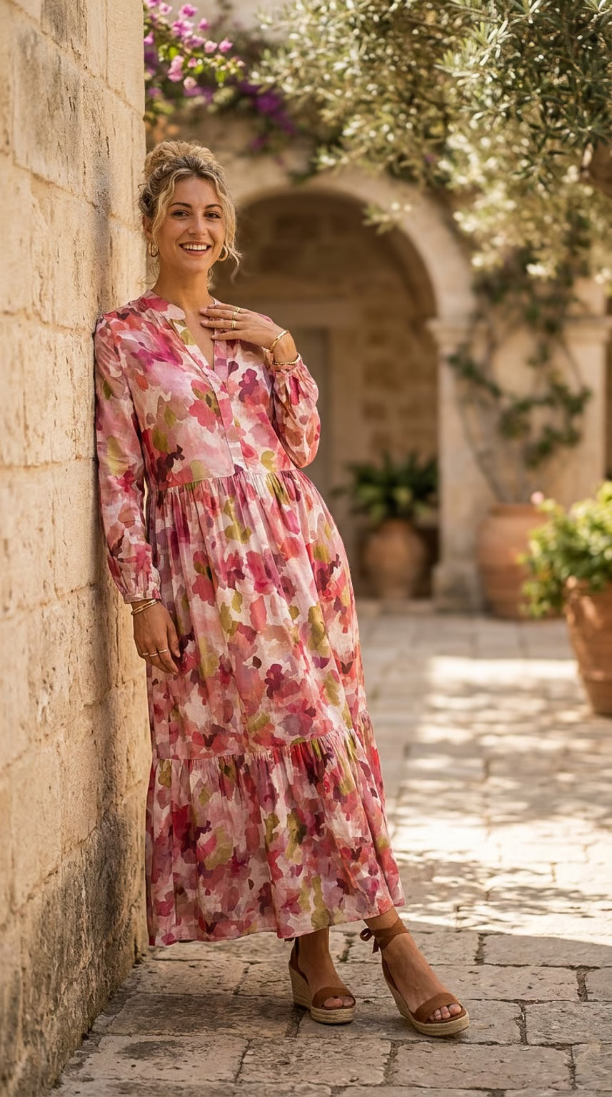 Winter Rose - Blush Botanica: Mandarin Collar Tiered dress