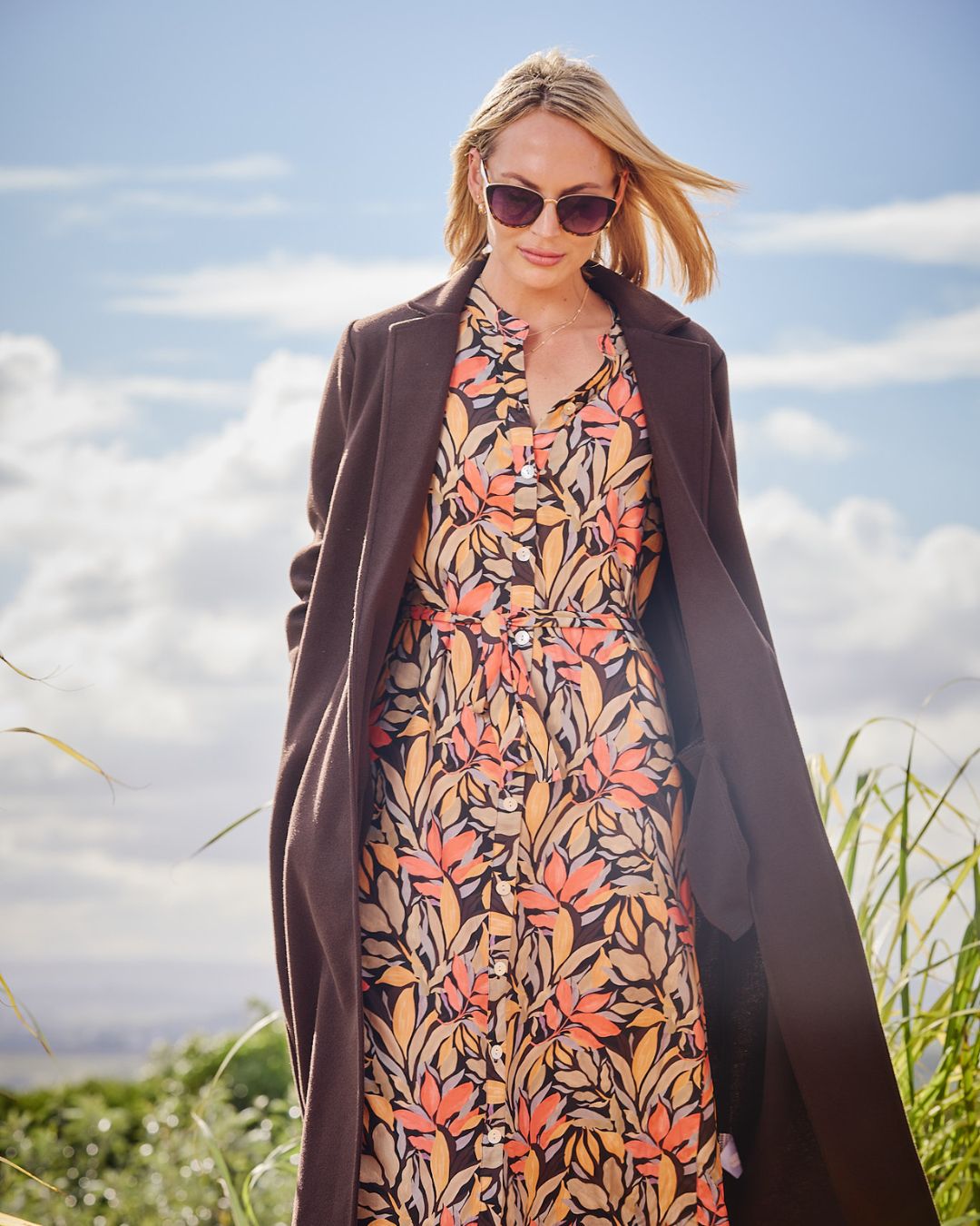 Beauty - Loca Leaf: Classic Shirt dress with 3/4 elasticated sleeves