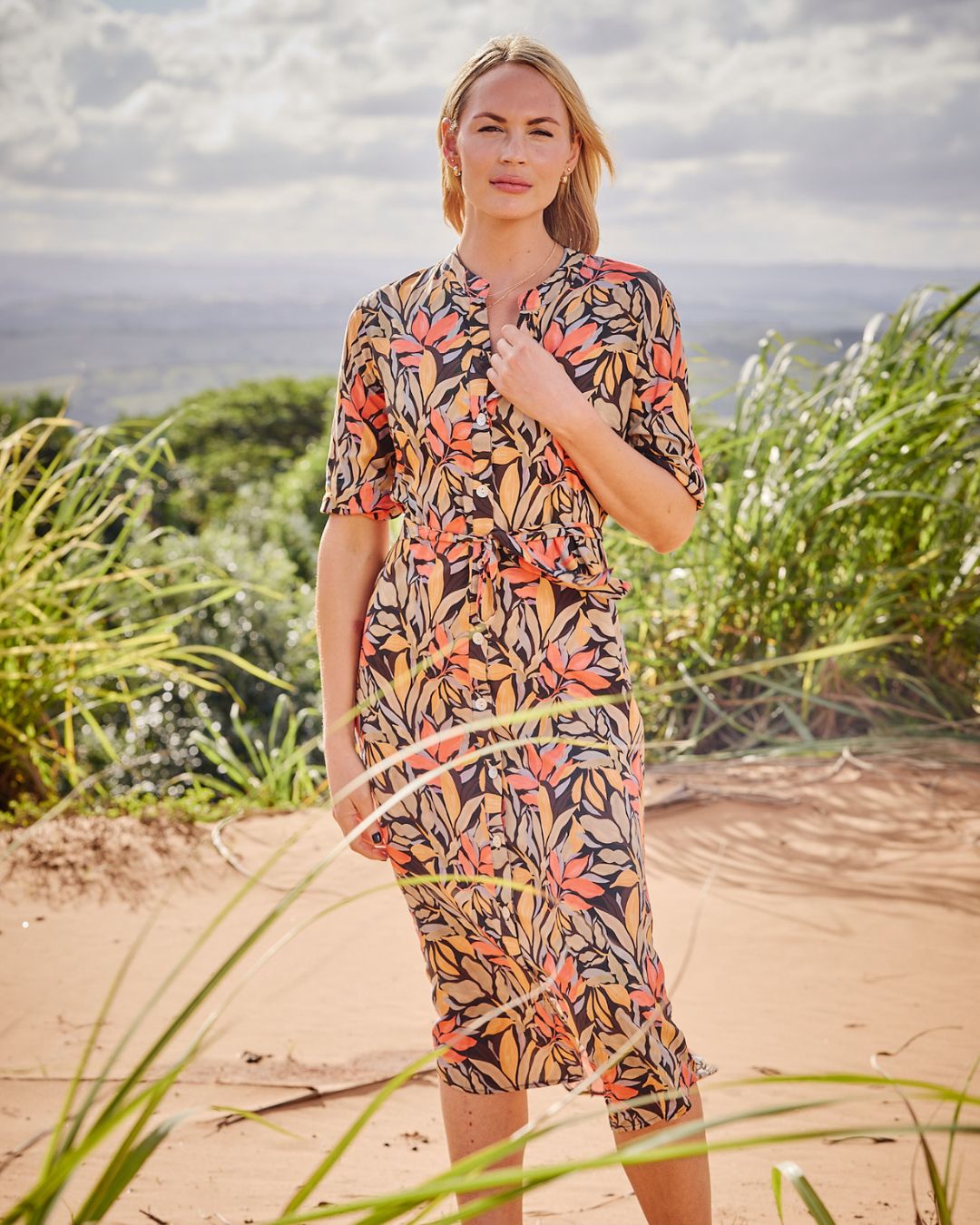 Beauty - Loca Leaf: Classic Shirt dress with 3/4 elasticated sleeves
