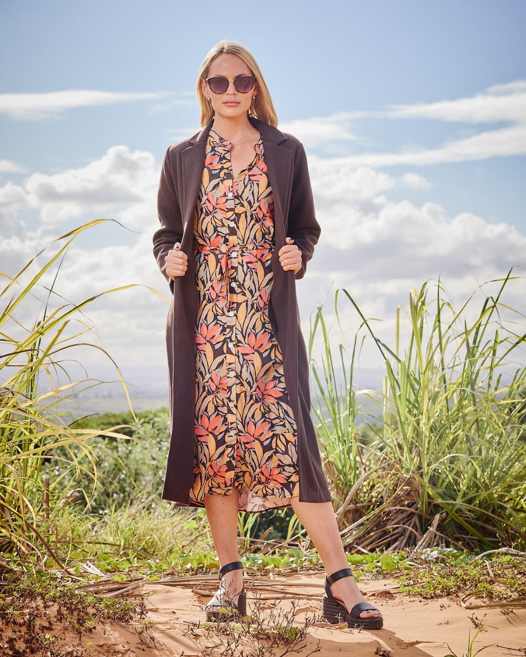 Beauty - Loca Leaf: Classic Shirt dress with 3/4 elasticated sleeves
