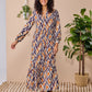 Winter Rose - Enchanting: V - neck Mandarin Collar Tiered dress with Elasticated Long Sleeves